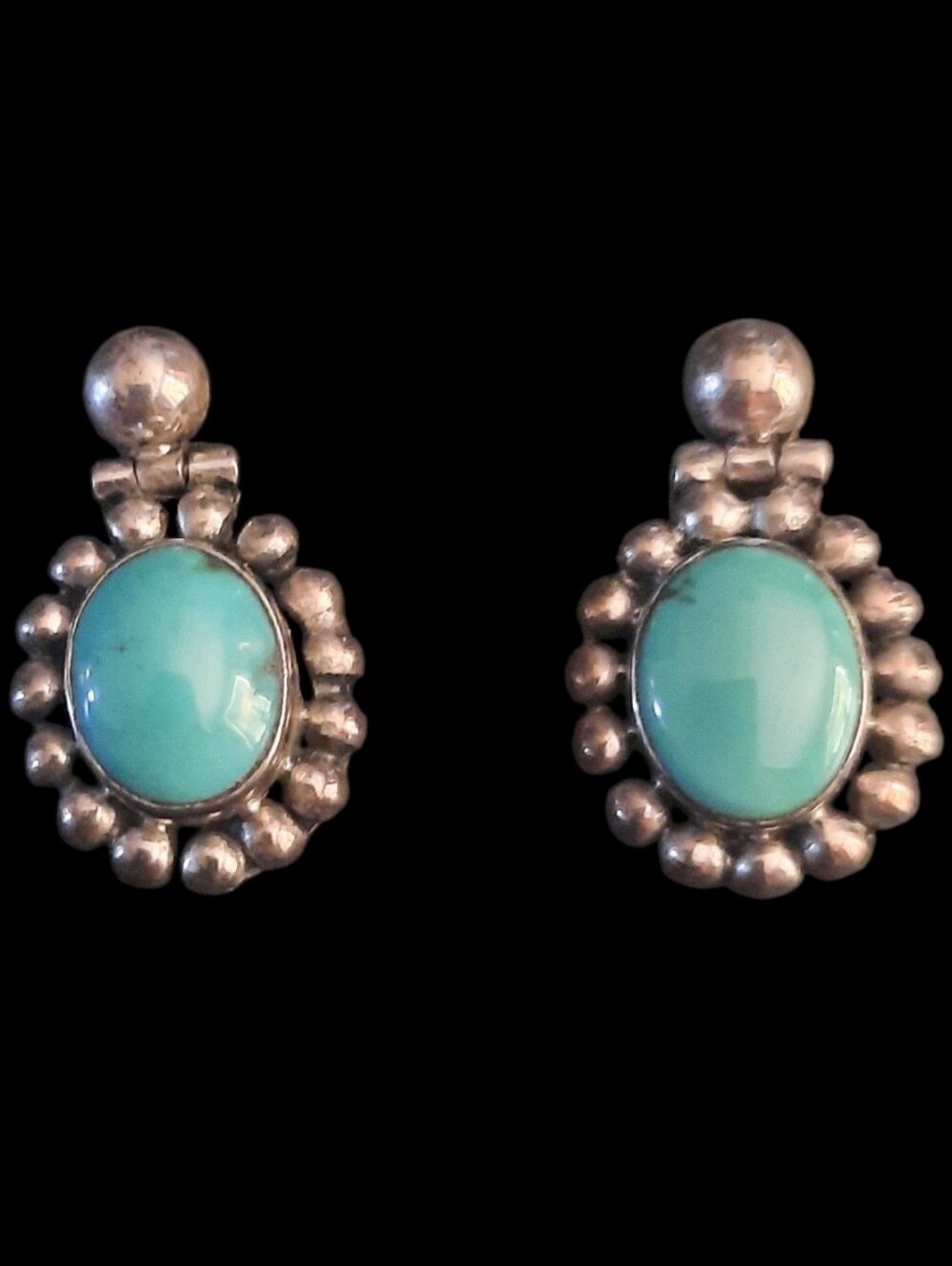 Native 925 Sterling Silver Turquoise Drop Earrings - VINTAGE